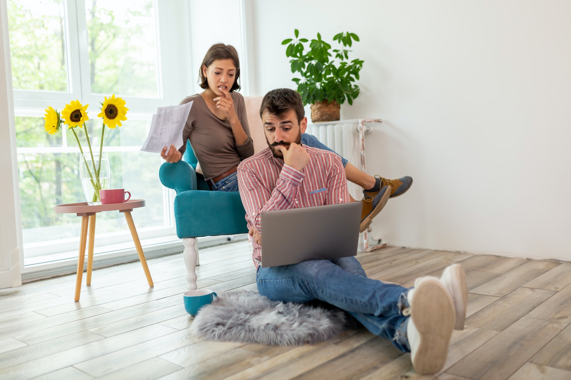 Couple paying bank loans